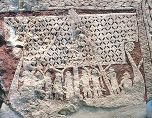 Detalhe de uma pedra de imagem representando um navio Viking, da pedra da ilha de Gotland